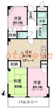 防音室のある楽器可 賃貸物件 3 LDK 10.7万円の図面１