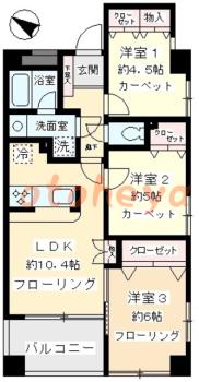 楽器可の賃貸物件 3 LDK 15万円の図面１
