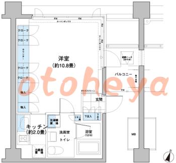 防音室のある楽器可 賃貸物件 1 K 12.1万円の図面１