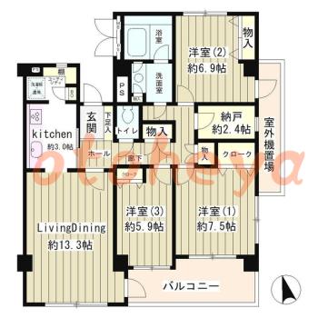 楽器可の賃貸物件 3 LDK 22.4万円の図面１