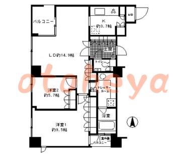 楽器可の賃貸物件 2 LDK 31.6万円の図面１