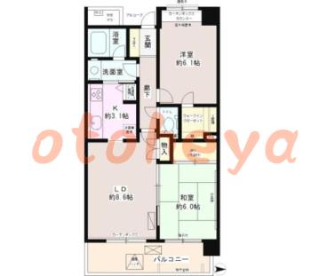 楽器可の賃貸物件 2 LDK 11.9万円の図面１