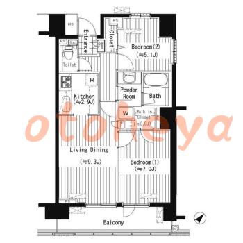 楽器可の賃貸物件 2 LDK 22.4万円の図面１