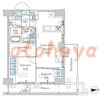 防音室のある楽器可 賃貸物件 3 LDK 32.3万円の図面１