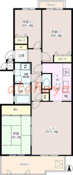 楽器可の賃貸物件 3 LDK 19.4万円の図面１