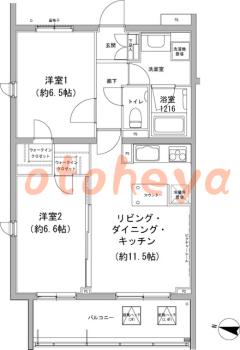 防音室のある楽器可 賃貸物件 2 LDK 20.2万円の図面１