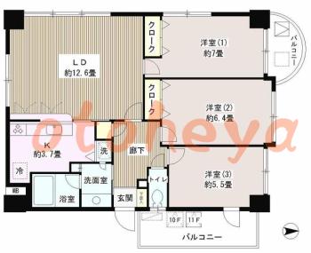 防音室のある楽器可 賃貸物件 3 LDK 22.6万円の図面１