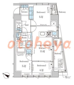 楽器可の賃貸物件 3 LDK 29万円の図面１