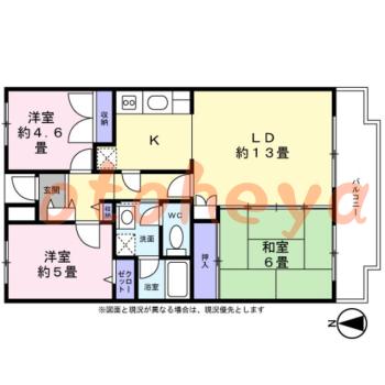 防音室のある楽器可 賃貸物件 3 LDK 14.2万円の図面１