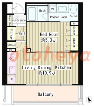 楽器可の賃貸物件 1 LDK 17.4万円の図面１