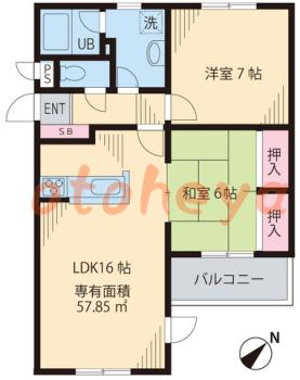 防音室のある楽器可 賃貸物件 2 LDK 14.2万円の図面１