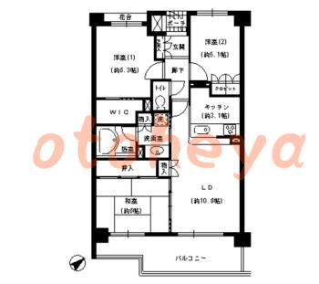 防音室のある楽器可 賃貸物件 3 LDK 27.6万円の図面１