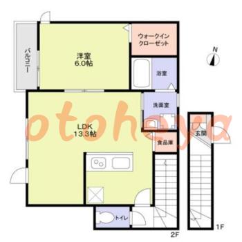 防音室のある楽器可 賃貸物件 1 LDK 15.3万円の図面１