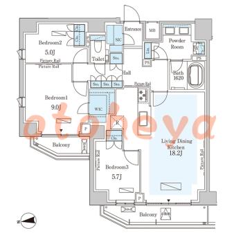 楽器可の賃貸物件 3 LDK 51.2万円の図面１