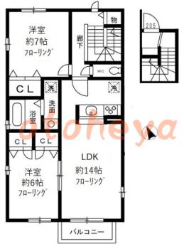 防音室のある楽器可 賃貸物件 2 LDK 17.2万円の図面１