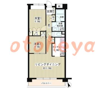 楽器可の賃貸物件 2 LDK 18万円の図面１