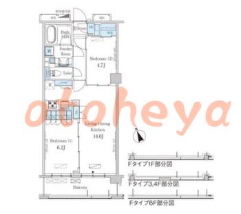 楽器可の賃貸物件 2 LDK 25.7万円の図面１