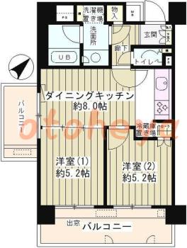 楽器可の賃貸物件 2 DK 13.3万円の図面１