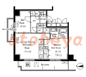 楽器可の賃貸物件 2 LDK 23.4万円の図面１
