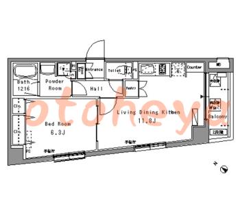 防音室のある楽器可 賃貸物件 1 LDK 17.2万円の図面１