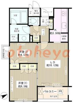 楽器可の賃貸物件 2 LDK 21.6万円の図面１