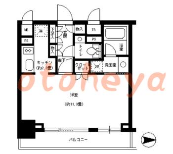 楽器可の賃貸物件 1 K 17万円の図面１