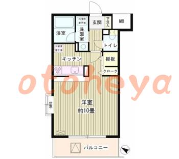 楽器可の賃貸物件 1 K 9.3万円の図面１