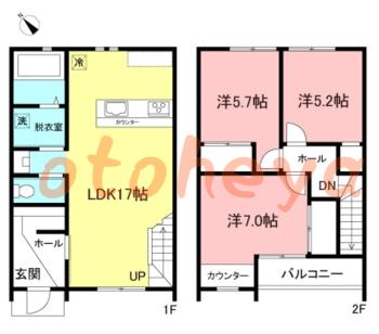 防音室のある楽器可 賃貸物件 3 LDK 19万円の図面１
