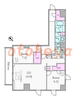 防音室のある楽器可 賃貸物件 2 LDK 59万円の図面１