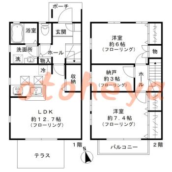 防音室のある楽器可 賃貸物件 2 SLDK 21.3万円の図面１