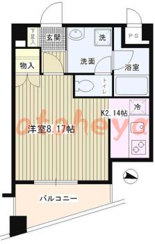 防音室のある楽器可 賃貸物件 1 K 8.5万円の図面１