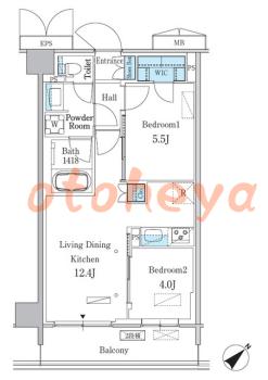 楽器可の賃貸物件 2 LDK 24.7万円の図面１