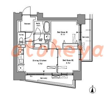 楽器可の賃貸物件 2 DK 18.5万円の図面１