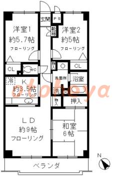 楽器可の賃貸物件 3 LDK 14万円の図面１