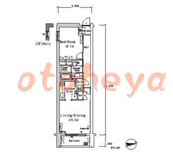 防音室のある楽器可 賃貸物件 1 LDK 32.7万円の図面１