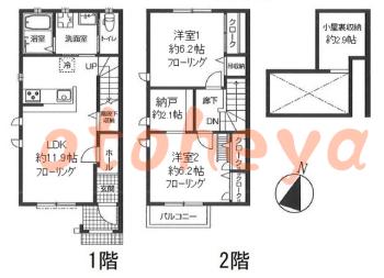 防音室のある楽器可 賃貸物件 2 SLDK 14万円の図面１