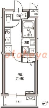 楽器可の賃貸物件 1 K 10.2万円の図面１