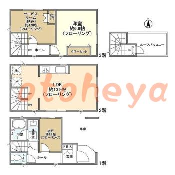 楽器可の賃貸物件 1 SLDK 19.3万円の図面１