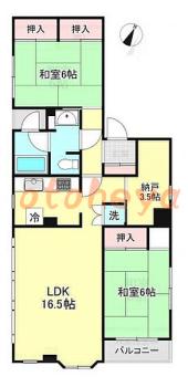 楽器可の賃貸物件 2 LDK 18.5万円の図面１