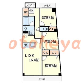 グランドピアノ可の賃貸物件 3 LDK 25万円の図面１