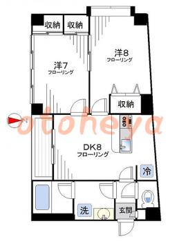 楽器可の賃貸物件 2 DK 15.8万円の図面１