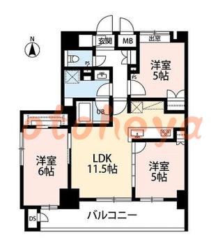 防音室のある楽器可 賃貸物件 3 LDK 18万円の図面１