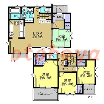 楽器可の賃貸物件 4 LDK 18万円の図面１