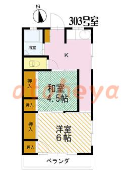 防音室のある楽器可 賃貸物件 2 K 5.7万円の図面１