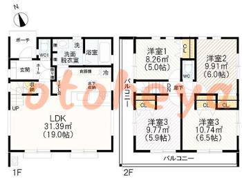 防音室のある楽器可 賃貸物件 4 LDK 19.8万円の図面１
