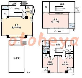 防音室のある楽器可 賃貸物件 3 LDK 85万円の図面１