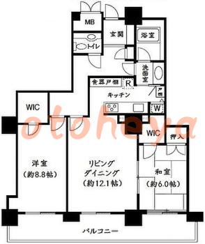防音室のある楽器可 賃貸物件 2 LDK 25万円の図面１