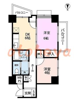 楽器可の賃貸物件 2 DK 13.9万円の図面１