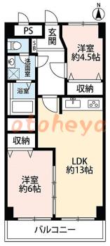 防音室のある楽器可 賃貸物件 2 LDK 15万円の図面１