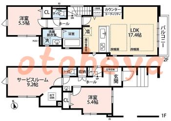 防音室のある楽器可 賃貸物件 2 SLDK 27万円の図面１